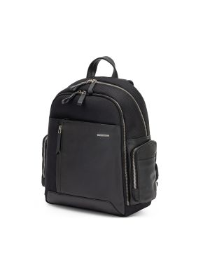 SQUADRA - Zaino Piccolo Pelle e Nylon-Nero