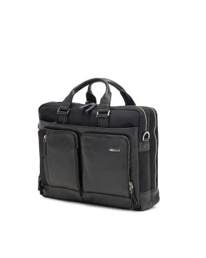 SQUADRA - Borsa Business 2 Manici 2 Comparti Pelle e Nylon-Nero