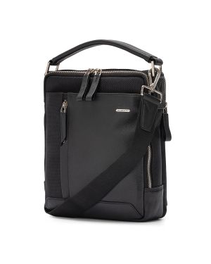 SQUADRA - Leather and Nylon Large Crossover with Handle-Black