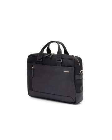 SQUADRA - Borsa Business 2 Manici 1 Comparto Pelle e Nylon-Nero