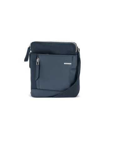 SQUADRA - Tracolla Piatta Piccola Pelle e Nylon - Blu Navy