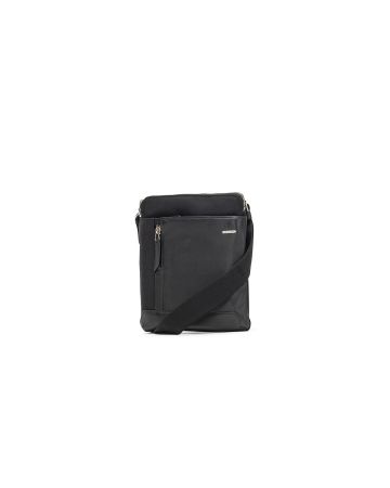 SQUADRA - Tracolla Piatta Media Pelle e Nylon-Nero