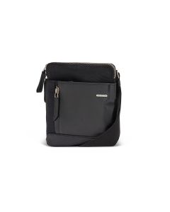 SQUADRA - Tracolla Piatta Piccola Pelle e Nylon-Nero
